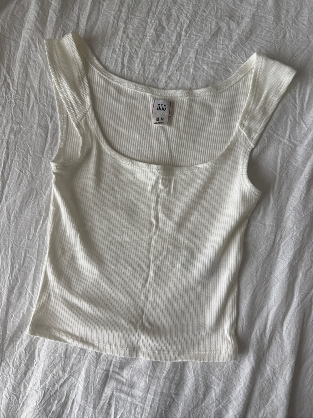 URBAN OUTFITTERS BDG Ribbed White Tank Top Square Neck Slim Form Fitting Sz M - Picture 2 of 6